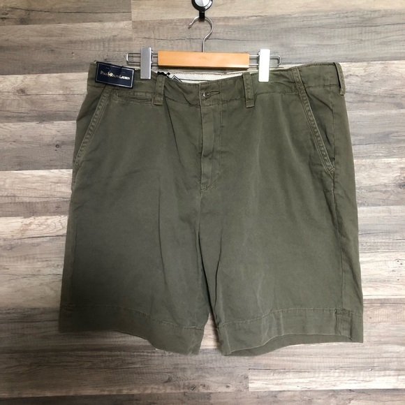 Polo Ralph Lauren New Army Green Flat Front Chino Shorts Size 38 - Picture 2 of 12